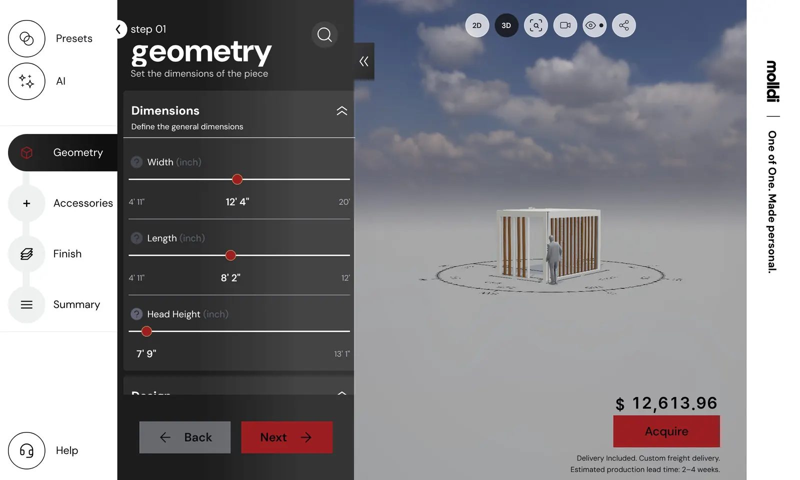 A manufacturer’s live gazebo configurator in Molldi