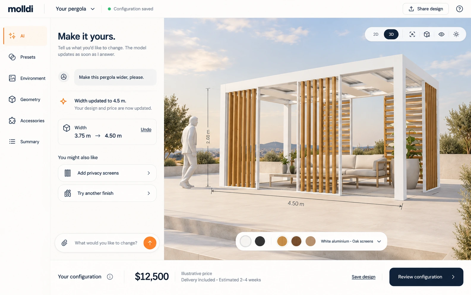 Molldi configurator app design preview